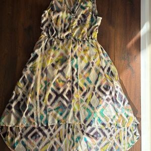 Bar III Yellow and Brown High Low Dress